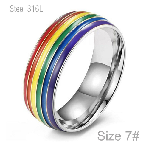 Prsten z chirurgické ocele R 363 s barevnými proužky vně o velikosti 7
