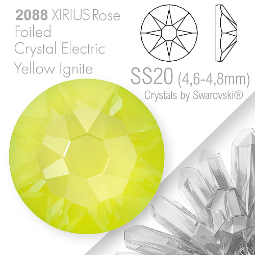 SWAROVSKI  XIRIUS Rose 2088 Foiled. Barva Crystal Electric Yellow Ignite velikost SS20 (4,6-4,8mm). Balení 15Ks.