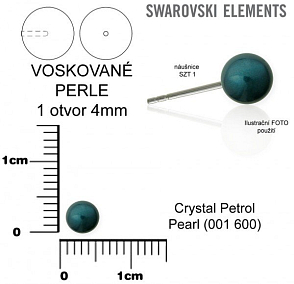 SWAROVSKI 5818 Voskované Perle 1otvor barva CRYSTAL PETROL PEARL velikost 4mm.