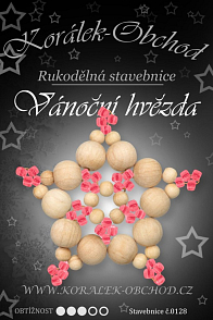 STAVEBNICE Vánoční HVĚZDY číslo 128. Stavebnice z dřevěných korálků v přírodní a růžové barvy obsahuje materiál na 3Ks VÁNOČNÍCH HVĚZD.