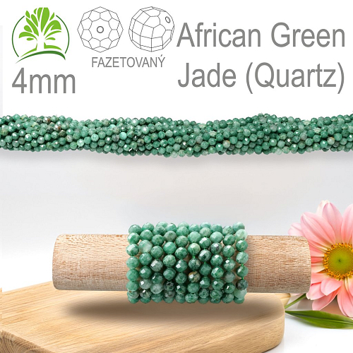 Korálky z minerálů African Green Jade (Quartz) Fazetovaný přírodní polodrahokam. Velikost pr.4mm. Balení 95Ks.