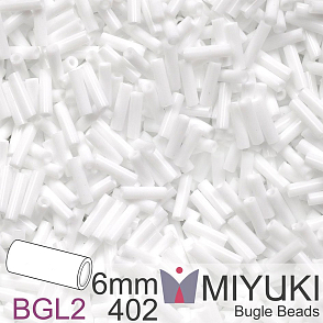 Korálky Miyuki Bugle Bead 6mm. Barva BGL2-402 Opaque White Balení 10g.