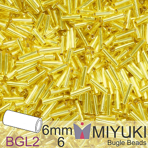 Korálky Miyuki Bugle Bead 6mm. Barva BGL2-6 Silverlined Yellow. Balení 10g.