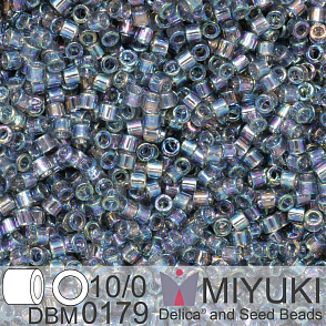 Korálky Miyuki Delica 10/0. Barva Transparent Gray AB DBM0179. Balení 5g.