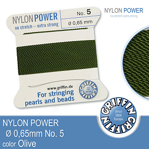 NYLON Power velmi pevná nit GRIFFIN síla nitě 0,65mm Barva Olive