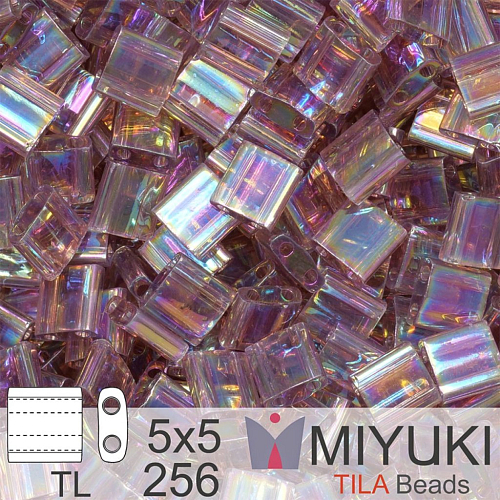 Korálky MIYUKI tvar TILA BEADS velikost 5x5mm. Barva TL-256 Transparent Smoky Amethyst AB. Balení 5g.