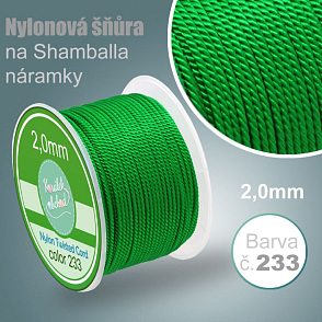 Nylonová šňůra COPÁNKOVÁ na Shamballa náramky průměr nitě 2,0mm. Barva č.233 Zelená