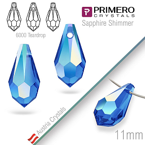 Přívěsky PRIMERO Crystals . Tvar 6000 Teardrop. Barva Sapphire Shimmer. Velikost 11mm