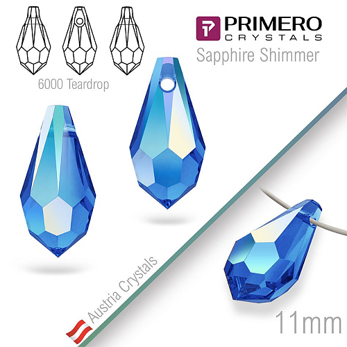 Přívěsky PRIMERO Crystals . Tvar 6000 Teardrop. Barva Sapphire Shimmer. Velikost 11mm