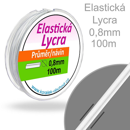 Elastická LYCRA pružná vícevláknová nit pr. 0,8mm. Barva Bílá. Balení 100m.