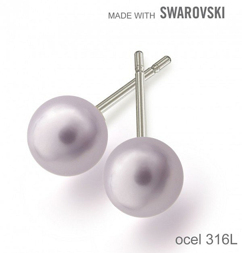 Náušnice sada Made with Swarovski 5818 Crystal Lavender Pearl (001 524) 6mm+puzeta 316L