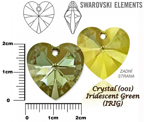 SWAROVSKI 6228 Heart Pendant barva Crystal Iridescent Green velikost 18mm.