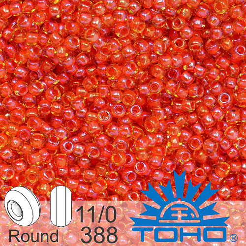 Korálky TOHO tvar ROUND (kulaté). Velikost 11/0. Barva č.388-Inside-Color Lt Topaz/Hyacinth Lined . Balení 8g.