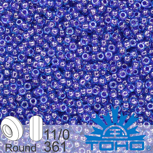 Korálky TOHO tvar ROUND (kulaté). Velikost 11/0. Barva č.361 Inside-Color Dk Aqua/Violet-Lined. Balení 8g.