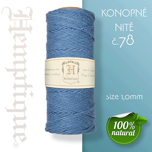 Konopná nit HEMP CORD síla nitě 1,0mm. METRÁŽ Barva č.78 Modrá