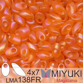 Korálky MIYUKI tvar Long MAGATAMA velikost 4x7mm. Barva LMA-138FR Matte Transparent Orange AB. Balení 5g.