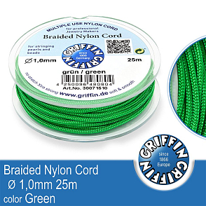 Braided NYLON (splétaná nit na náramky) GRIFFIN síla nitě 1mm cívka 25m. Barva Green