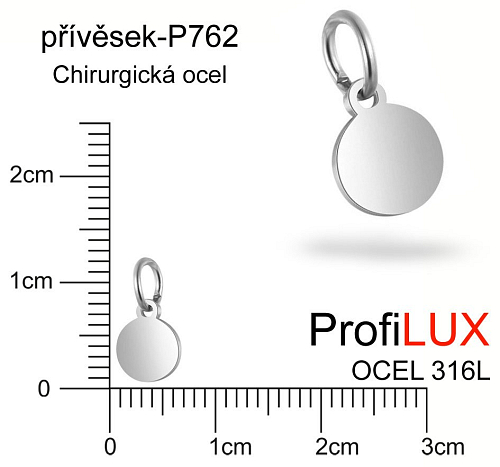 Přívěsek Chirurgická Ocel ozn-P762 KRUH s kroužkem velikost pr.6mm. Řada přívěsků ProfiLUX