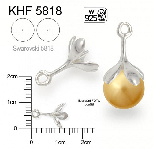 Šlupna KHF 5818 na Swarovski 5818. Velikost celková 12,0x8,0mm. Materiál Ag925. Váha 0,70g