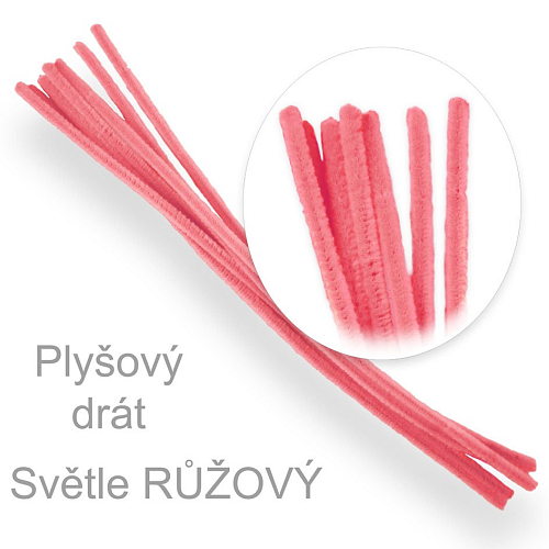 Plyšový (CHLUPATÝ) drát . Barva světle RŮŽOVÝ MK021. Velikost pr.6mm délka 30cm. 