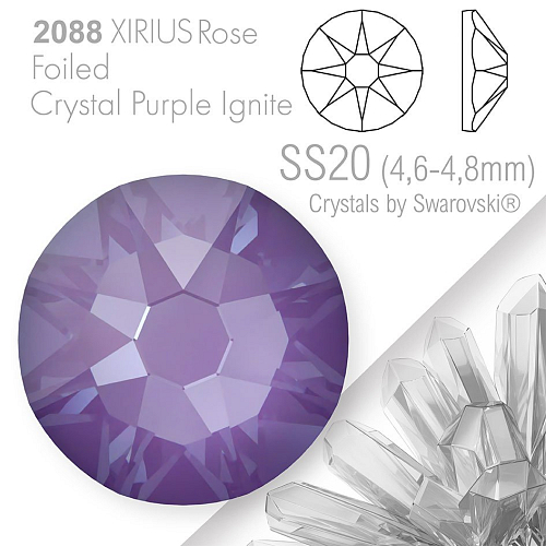 SWAROVSKI  XIRIUS Rose 2088 Foiled. Barva Crystal Purple Ignite velikost SS20 (4,6-4,8mm). Balení 15Ks.