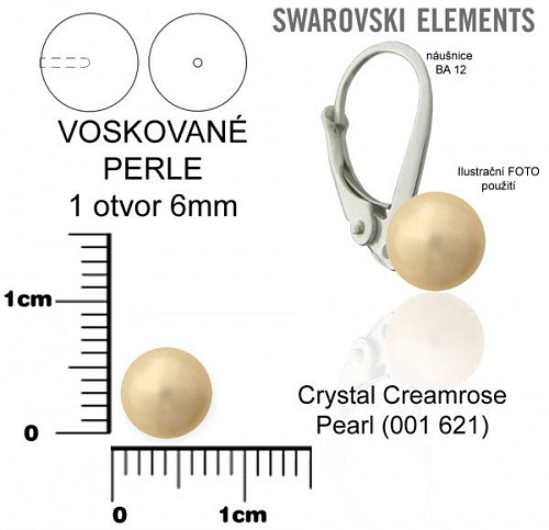 SWAROVSKI 5818 Voskované Perle 1otvor barva 621 CRYSTAL CREAMROSE velikost 6mm.