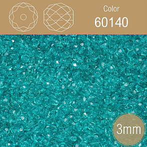 Korálky BROUŠENÉ 3mm. Barva 60140 průhledná tyrkysová. Balení 150Ks.