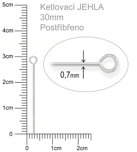 Ketlovací JEHLA  velikost 30mm. Barva stříbrná.