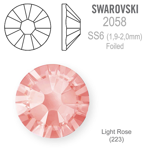 Swarovski XILION Rose 2038 HOT-FIX velikost SS6 barva Light Rose (223)