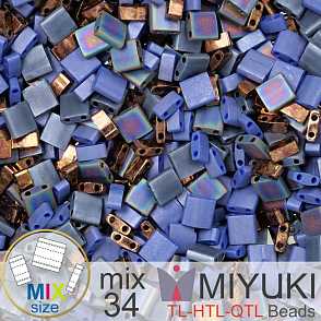 Korálky MIYUKI směs tvar TL-HTL-QTL BEADS . Barva MIX 34 Aqua bronze . Balení 5g.