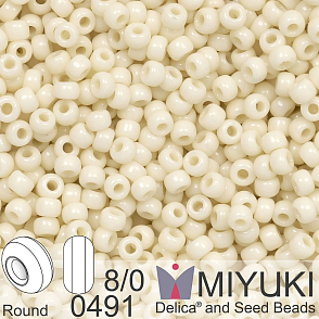Korálky Miyuki Round 8/0. Barva 491 Ivory Pearl Ceylon Luster. Balení 5g