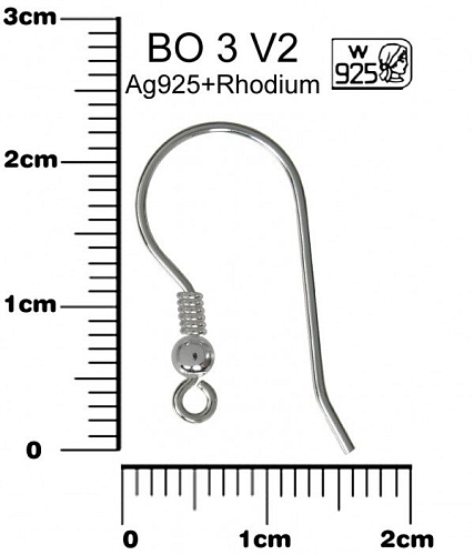 NÁUŠNICE ozn. BO 3 V2 R. Materiál AG925+RHODIUM.váha 0,39g.