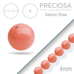 Preciosa Perle voskovaná kulatá MAXIMA barva Salmon Rose velikost 4mm. Balení návlek 31Ks.