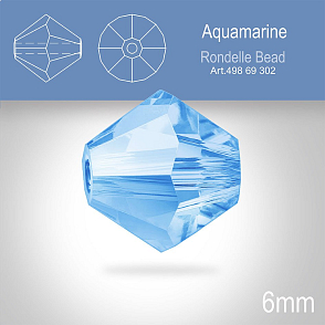 PRECIOSA Bicone MC BEAD (sluníčko) velikost 6mm. Barva AQUAMARINE. Balení 18ks .