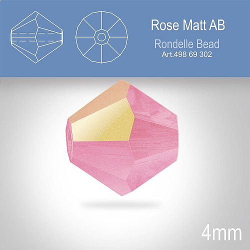 PRECIOSA Bicone MC BEAD (sluníčko) velikost 4mm. Barva ROSE MATT AB. Balení 30ks .