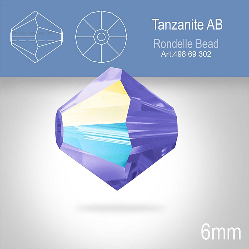 PRECIOSA Bicone MC BEAD (sluníčko) velikost 6mm. Barva Tanzanite Aurore Boreale. Balení 21ks .