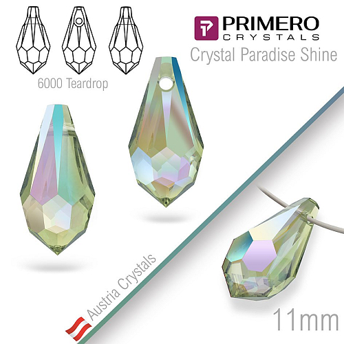 Přívěsky PRIMERO Crystals . Tvar 6000 Teardrop. Barva Crystal Paradise Shine. Velikost 11mm