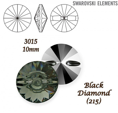 SWAROVSKI Buttons 3015 barva BLACK DIAMOND velikost 10mm.