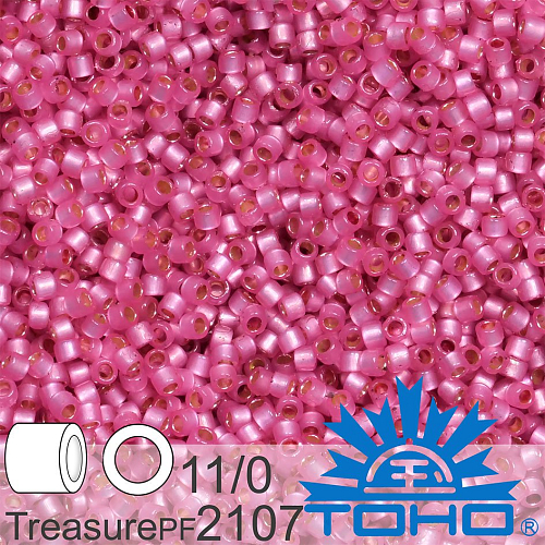 Korálky TOHO tvar TREASURE (válcové). Velikost 11/0. Barva PF2107 Translucent Silver-Lined Hot Pink. Balení 5g.