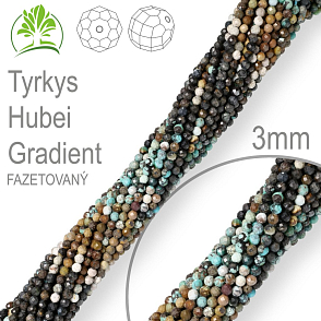 Korálky z minerálů Tyrkys Hubei Gradient Fazetovaný polodrahokam. Velikost pr.3mm. Balení 130Ks.