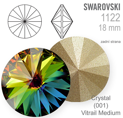 SWAROVSKI ELEMENTS RIVOLI 1122 barva Crystal (001) Vitrail Medium (VM) velikost 18mm.