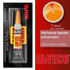 ALTECO univerzání vteřinové lepidlo. Vhodné pro plasty, kov, gumu atd. Balení 3g.