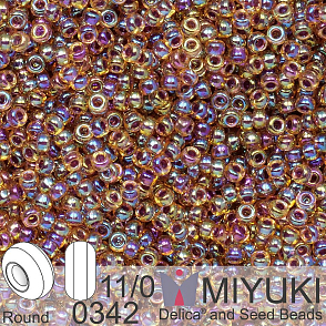 Korálky Miyuki Round 11/0. Barva 0342 Berry Lined Light Topaz AB. Balení 5g.