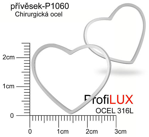 Přívěsek Chirurgická Ocel ozn-P1060 SRDCE obrys velikost 29x23mm. Řada přívěsků ProfiLUX