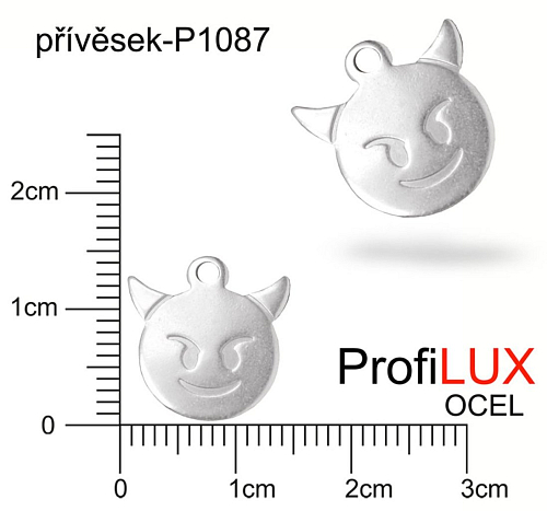 Přívěsek Ocel ozn-P1087 ĎÁBLÍK velikost 13x14mm tl.1.0mm. Velikost otvoru pr. 1,5mm. Řada přívěsků ProfiLUX. 