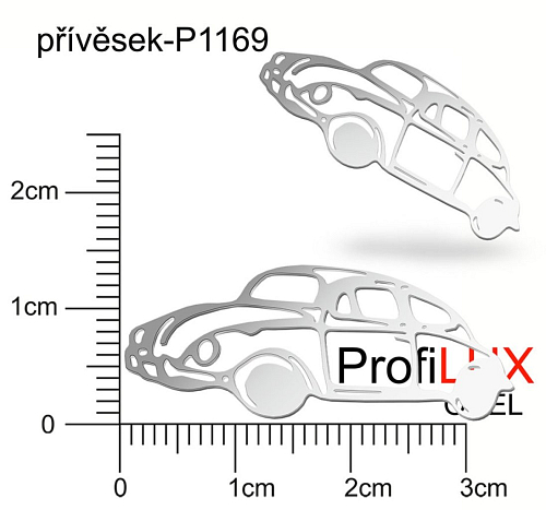Přívěsek ozn-P1169 VW BROUK velikost 16x40mm tl.1.0mm. Velikost otvoru pr. 1,5mm. Řada přívěsků ProfiLUX.