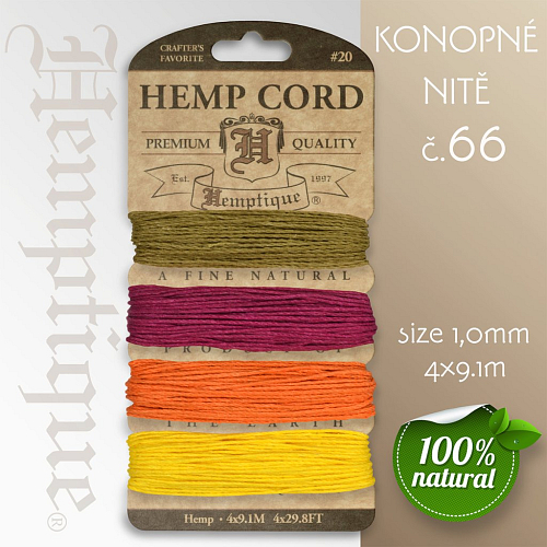 Konopná nit HEMP CORD síla nitě 1,0mm. Balení 4x9,1m. Barva č.66 Sadie Hawkins