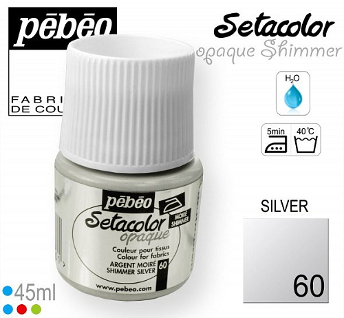 Barva na Textil SETACOLOR OPAQUE SHIMMER Pebeo. barva č. 60 SILVER. Balení 45ml.