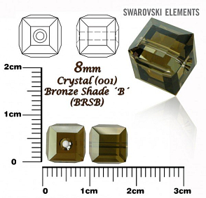 SWAROVSKI CUBE Beads 5601 barva CRYSTAL BRONZE SHADE B velikost 8mm.