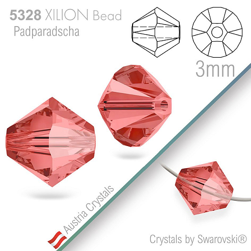 SWAROVSKI  XILION Bead  5328 barva Padparadscha velikost 3mm. Balení 25Ks